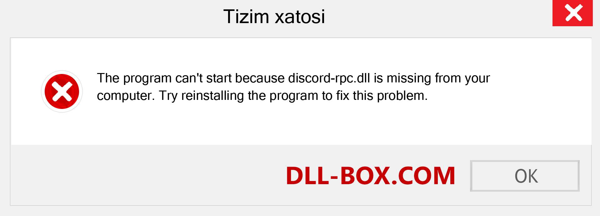 discord-rpc.dll fayli yo'qolganmi?. Windows 7, 8, 10 uchun yuklab olish - Windowsda discord-rpc dll etishmayotgan xatoni tuzating, rasmlar, rasmlar